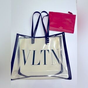 V Clear Tote Bag with Red Wristlet Dupe